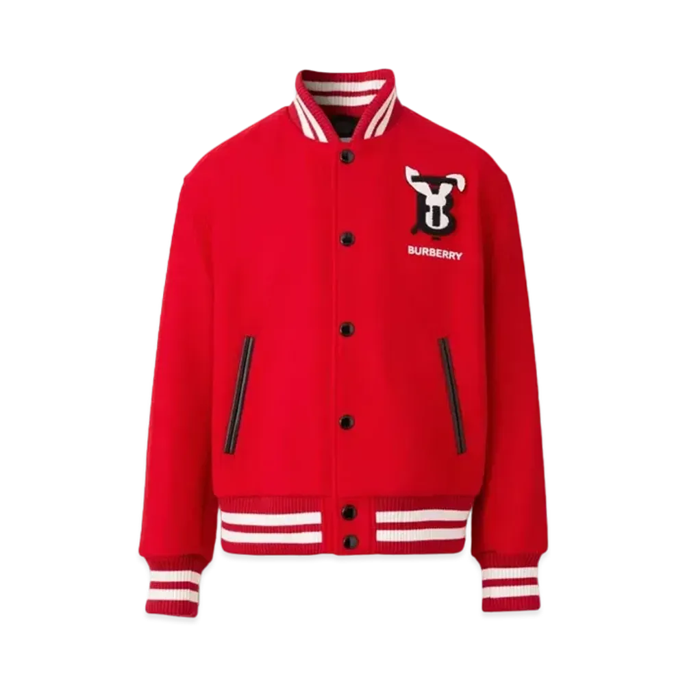 Burberry Rabbit Appliqué Technical Wool Bomber Jacket "Bright Red"