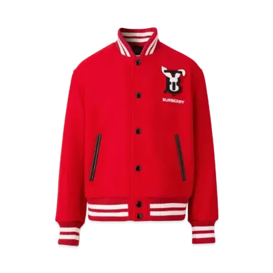 Burberry Rabbit Appliqué Technical Wool Bomber Jacket "Bright Red"