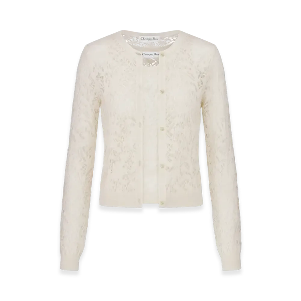 Dior Women's Mohair and Alpaca Blend Lace Twinset "Ecru"