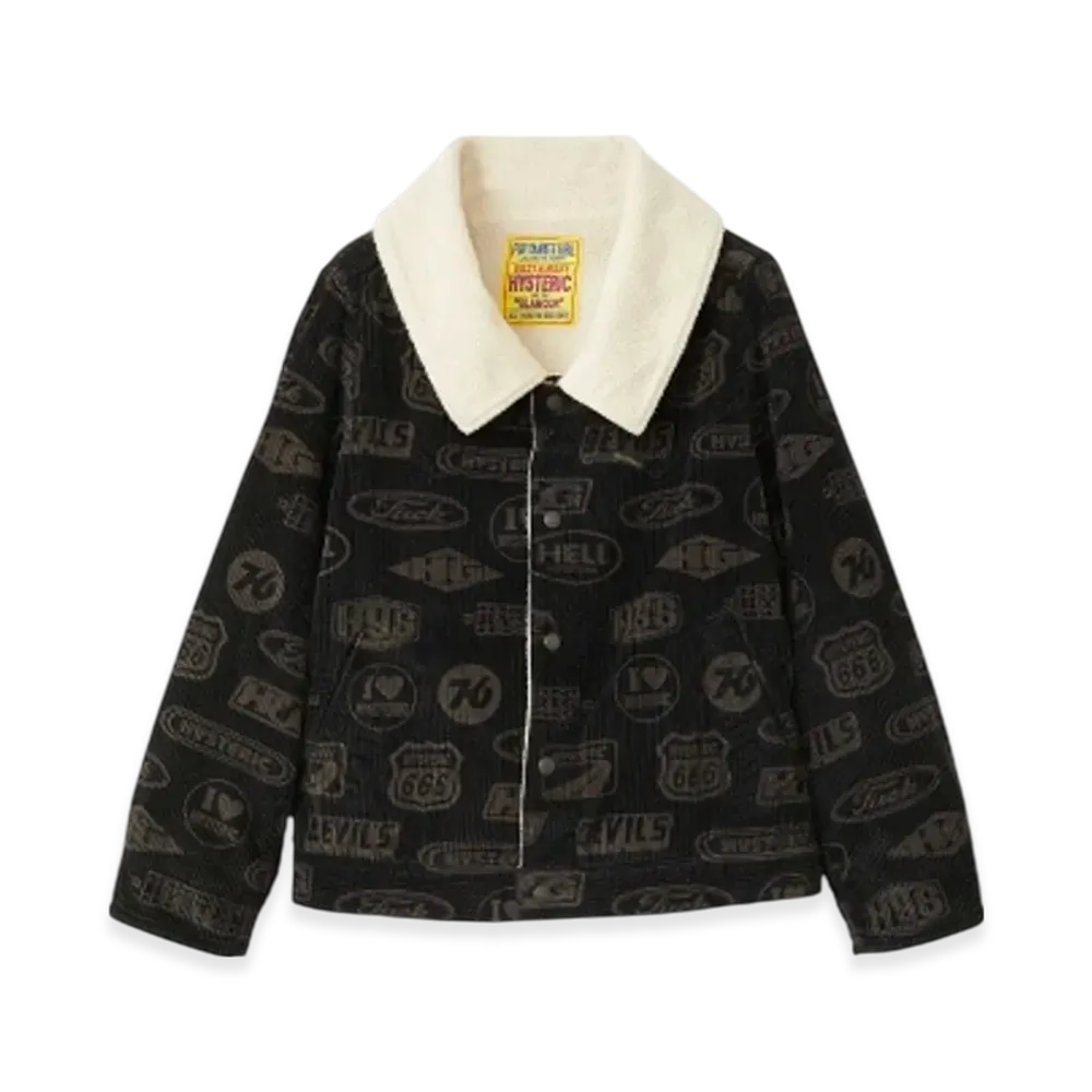 HYSTERIC GLAMOUR Motor City Fever Pattern Fleece Lined Jacket "Black"