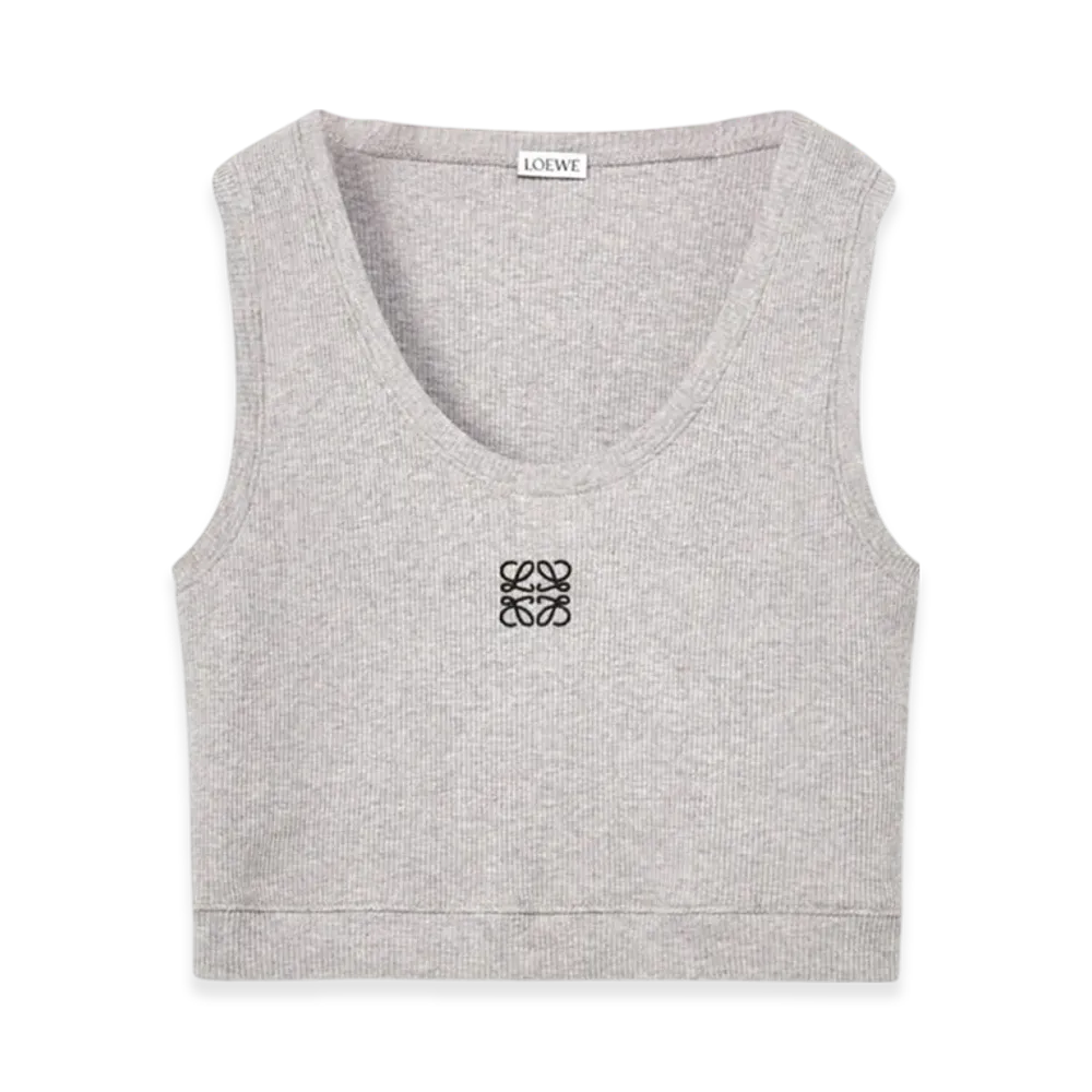 LOEWE Women's Anagram Cropped Tank Top in Cotton "Grey/Black"