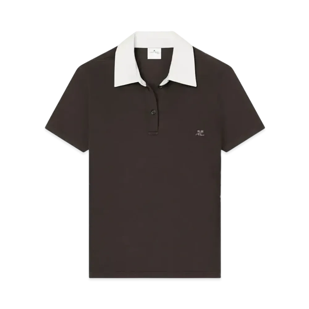Courreges Contrasting Cotton Polo "Mud Brown"