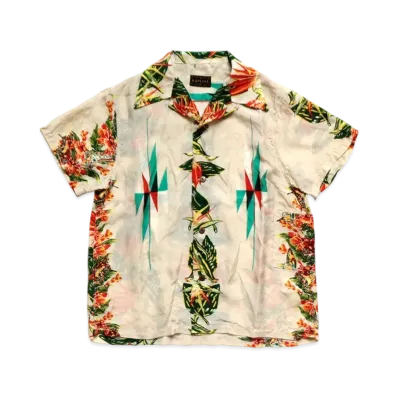KAPITAL Silk Rayon Hibiscus Ortega Aloha Shirt "Beige"