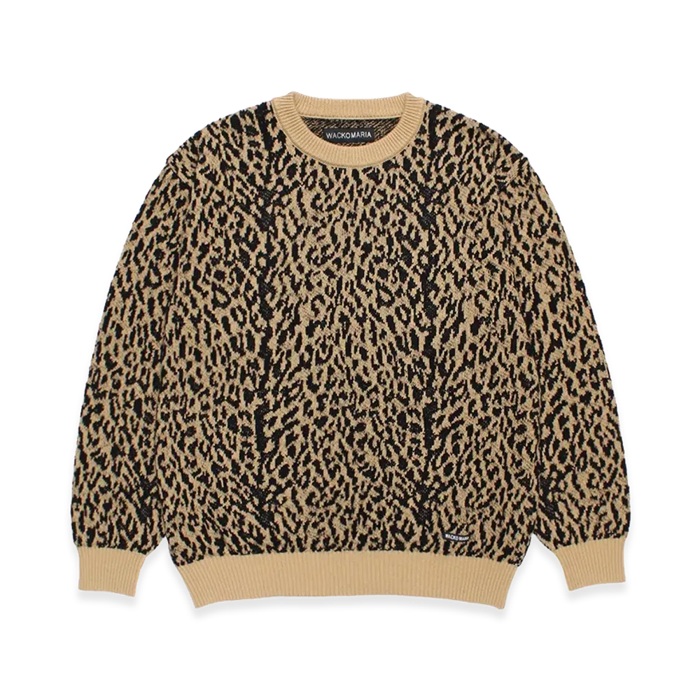 WACKO MARIA Leopard Jacquard Knit Sweater "Light Brown"
