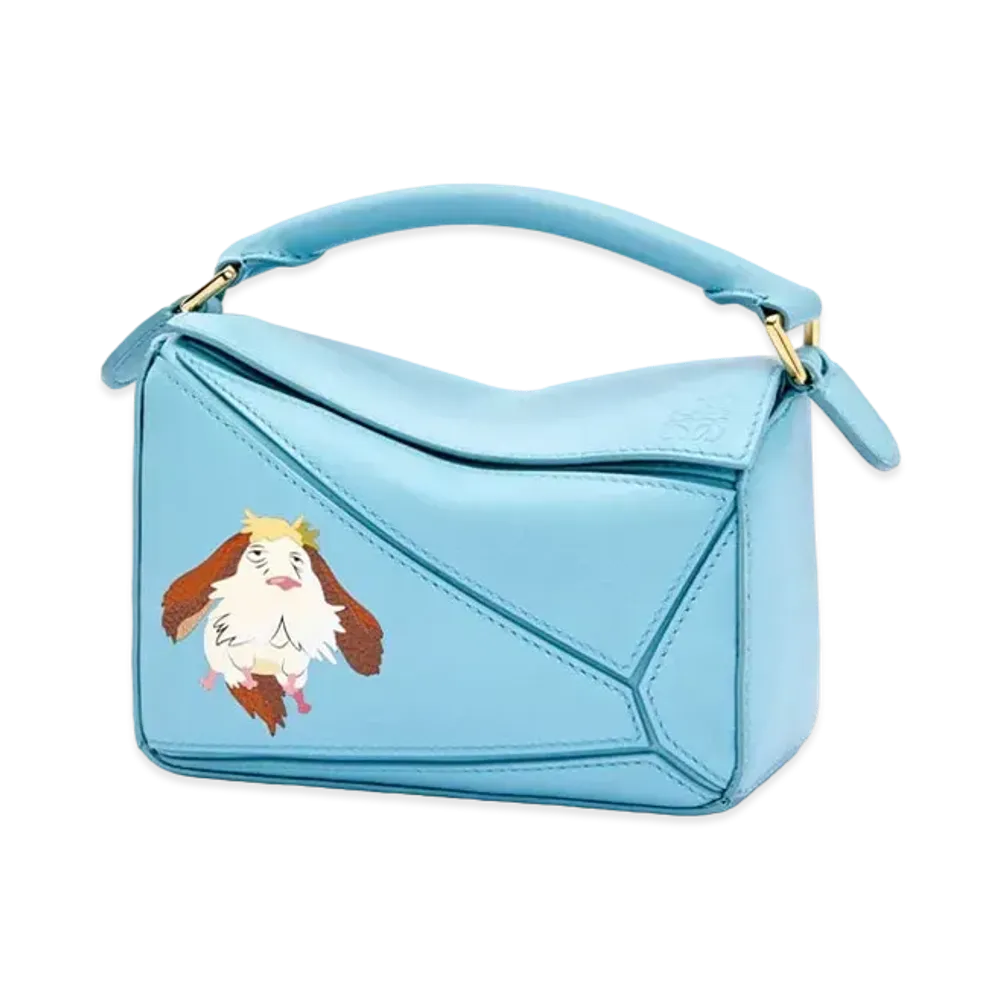 LOEWE x Howl's Moving Castle Heen Mini Puzzle Bag In Satin Calfskin "Light Blue"