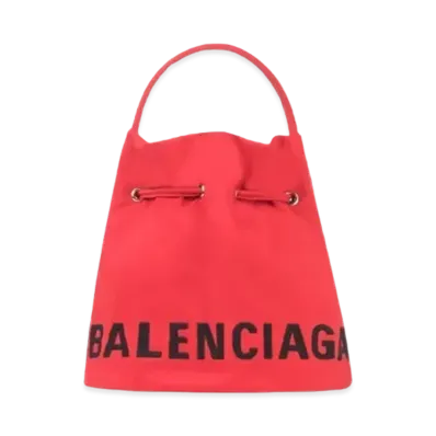 BALENCIAGA Women's Wheel XS Drawstring Bucket "Red/Black"
