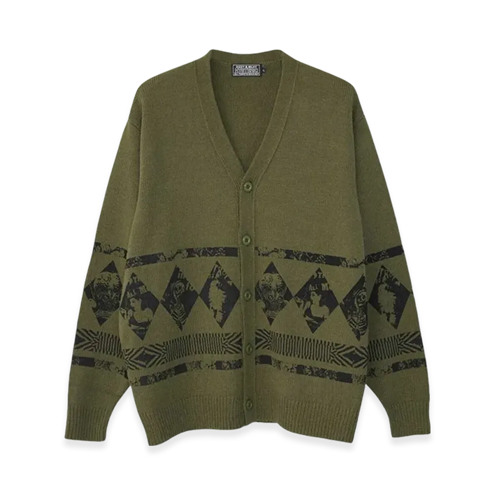 HYSTERIC GLAMOUR Destroy All Monsters Dam Argylle Cardigan "Khaki"