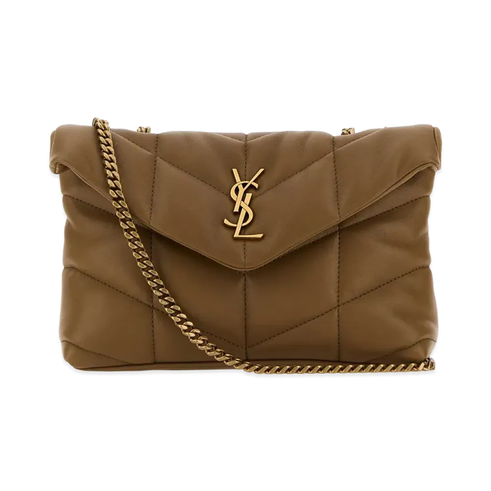 Saint Laurent Women's Mud Nappa Leather Puffer Toy Crossbody Bag "Brown"