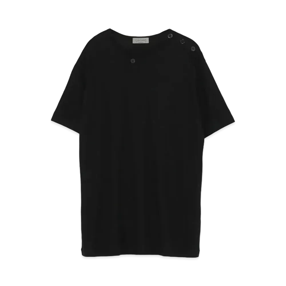 Yohji Yamamoto Pour Homme LYOCELL CMVS RIB SHOULDER BUTTON HENRY SHORT SLEEVES "Black"