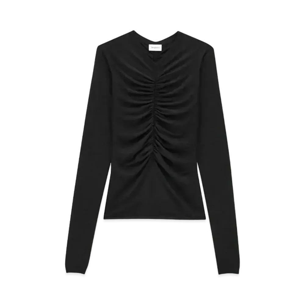 Saint Laurent Women's Ruched Sweater in Cashmere, Wool, and Silk "Black"