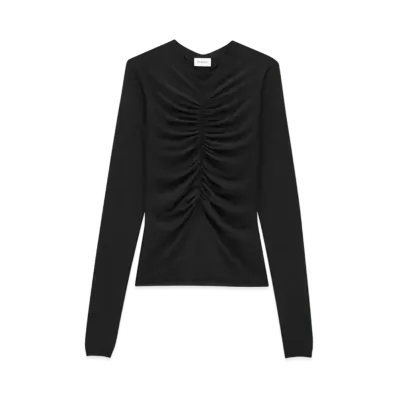 Saint Laurent Women's Ruched Sweater in Cashmere, Wool, and Silk "Black"