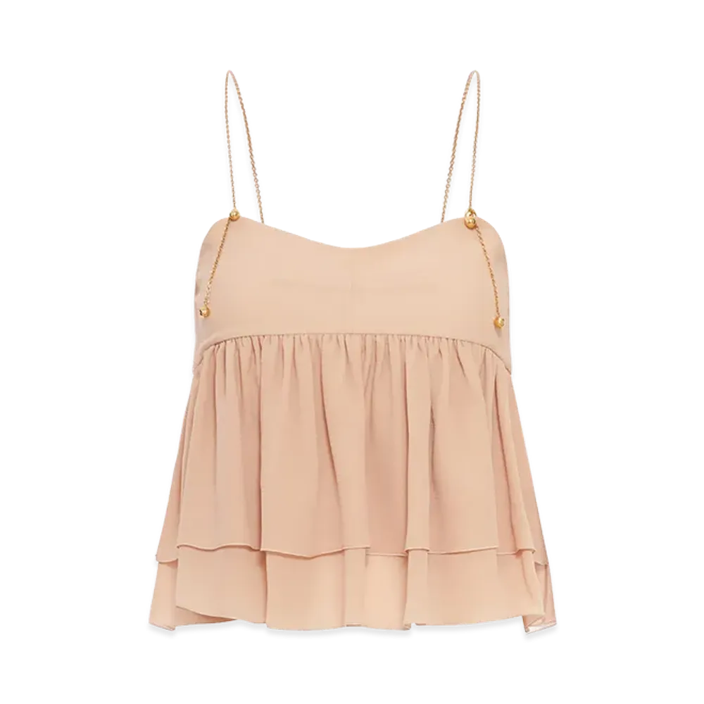 Chloe Women's Sleeveless Silk Georgette Top With Ruffles "Rose"