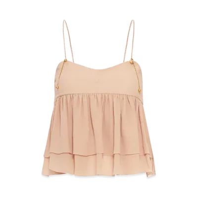 Chloe Women's Sleeveless Silk Georgette Top With Ruffles "Rose"