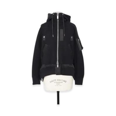 sacai Sponge Sweat x Nylon Twill Hoodie "Black/Black"