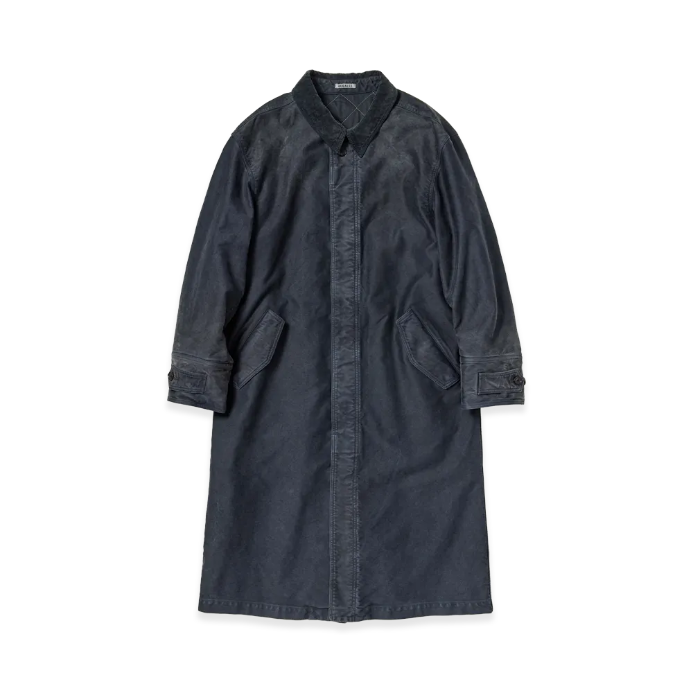 AURALEE Garment-Dyed Organic Cotton Heavy Moleskin Coat "Faded Black"