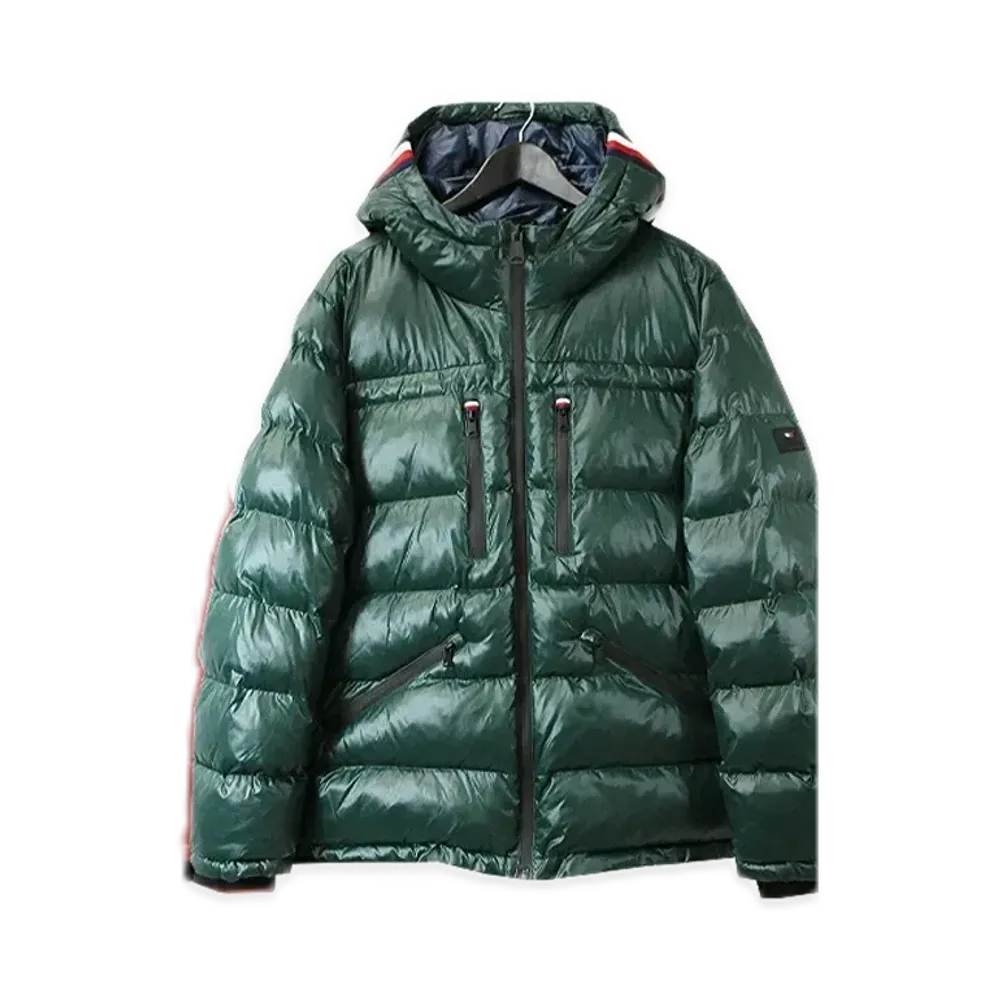 TOMMY HILFIGER Shiny Hoodie Puff Jacket Us Model Puff Blouson "Green"