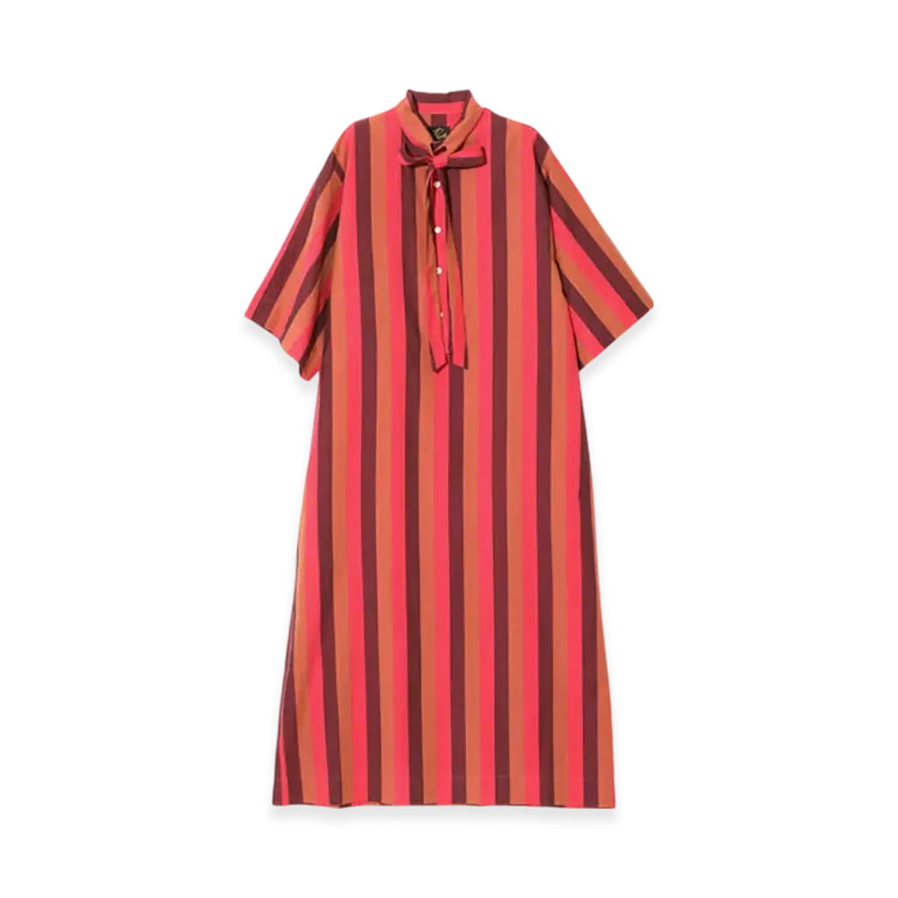NEEDLES Ascot Collar Dress - Cotton Lawn Stripe "Pink"