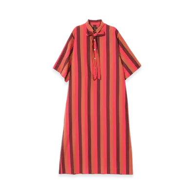 NEEDLES Ascot Collar Dress - Cotton Lawn Stripe "Pink"