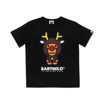 A BATHING APE Baby Milo Reindeer Tee "Black"