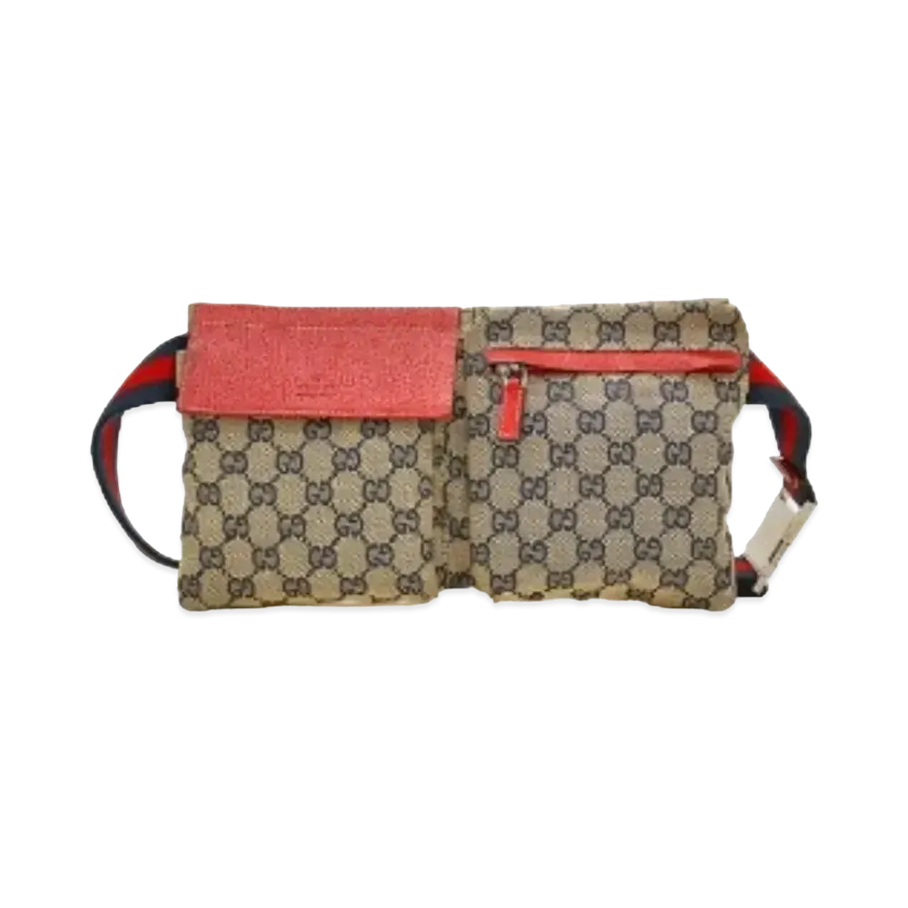 GUCCI GG Canvas Waist Pouch "Red/Navy"