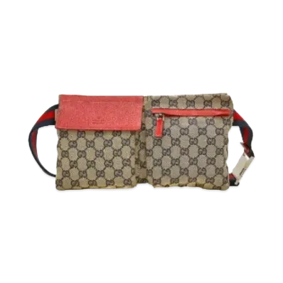 GUCCI GG Canvas Waist Pouch "Red/Navy"