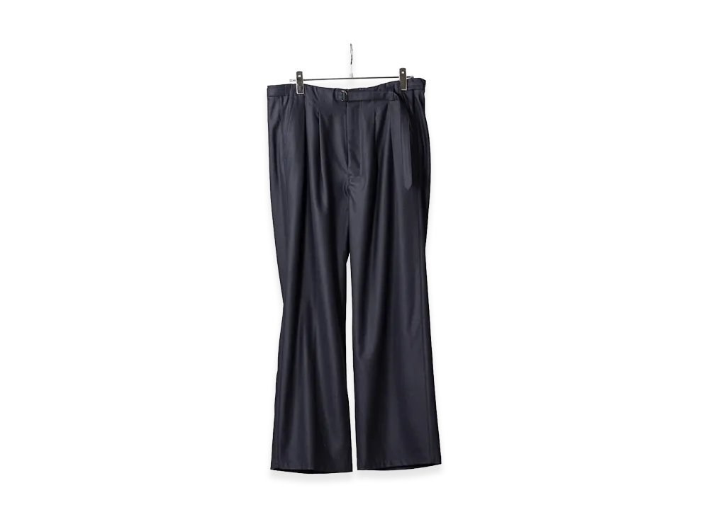 ANCELLM Wool Satin Belt-Less Slacks "Navy"