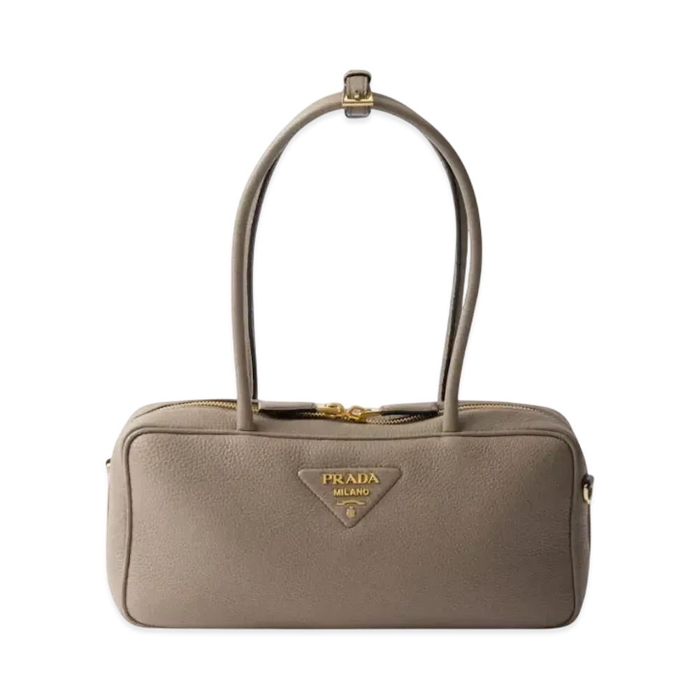 PRADA Medium Leather Top-Handle Bag "Gray"