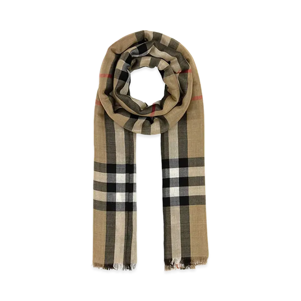 Burberry Embroidered Wool Blend Scarf "Checked"