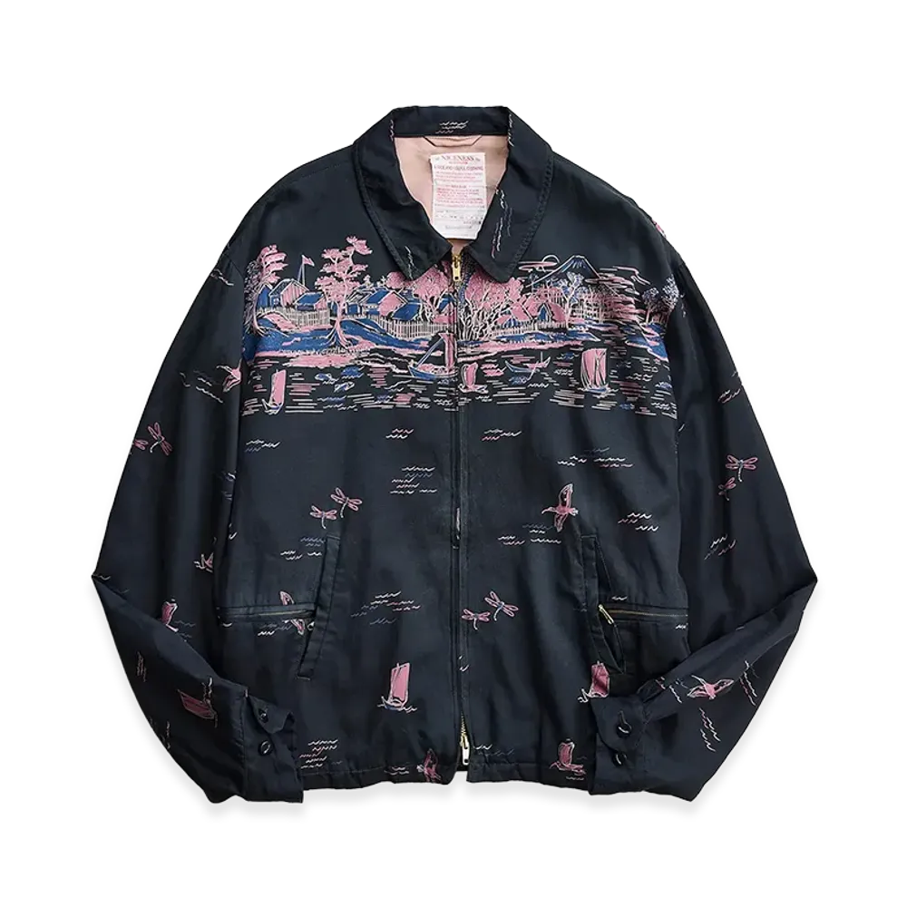 NICENESS B.Maxim Port Print Gabardine Jacket "Fade Black"