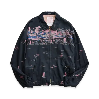 NICENESS B.Maxim Port Print Gabardine Jacket "Fade Black"