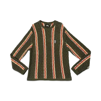Stussy x Patta Stripe Loose Gauge Crewneck Sweater "Olive"