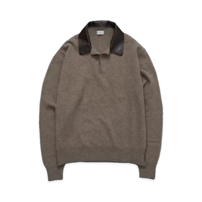 YOKE Extra Super Fine Wool Leather-Trimmed Skipper Sweater "Beige"