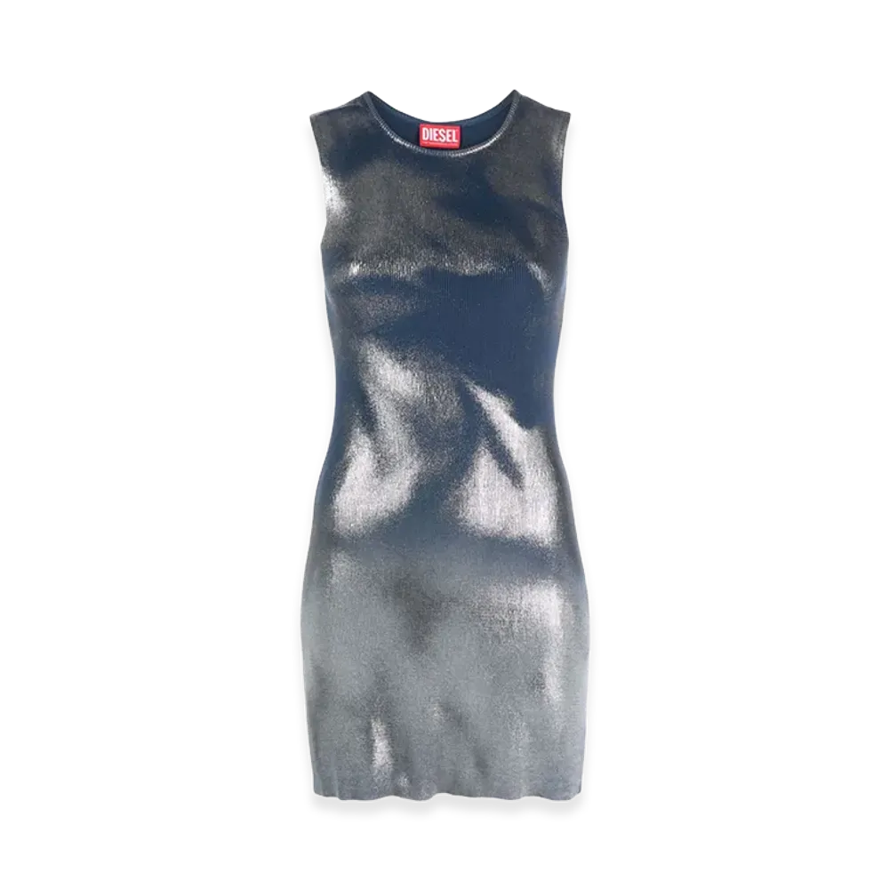 Diesel Women's Short Knit Dress With Metallic Effects "Blue"