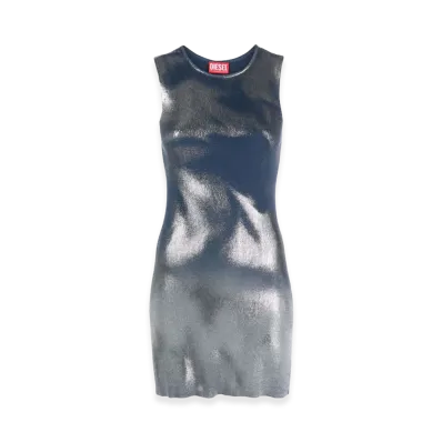 Diesel Women's Short Knit Dress With Metallic Effects "Blue"