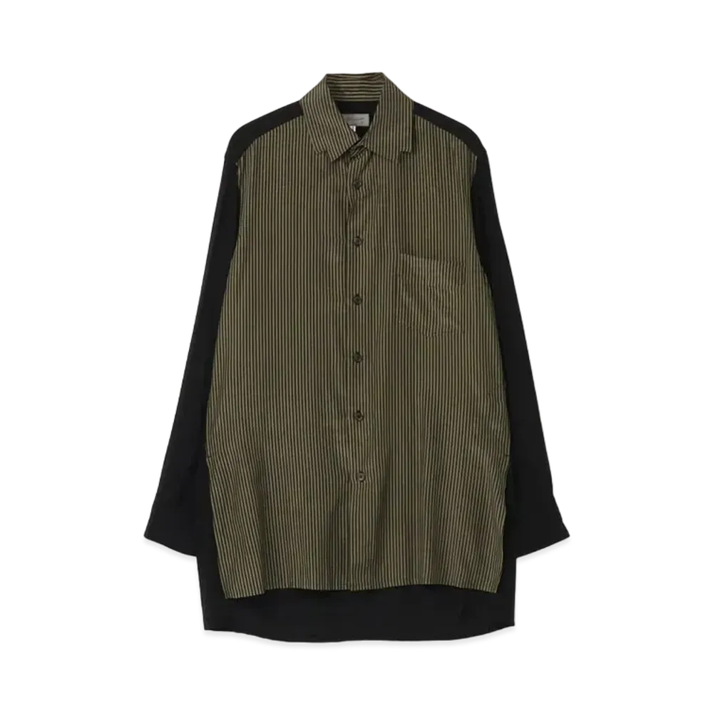 Yohji Yamamoto Pour Homme RAYON SPUN LAWN + COTTON SILK BOILED STRIPE DEISGN BLOUSE "Black"
