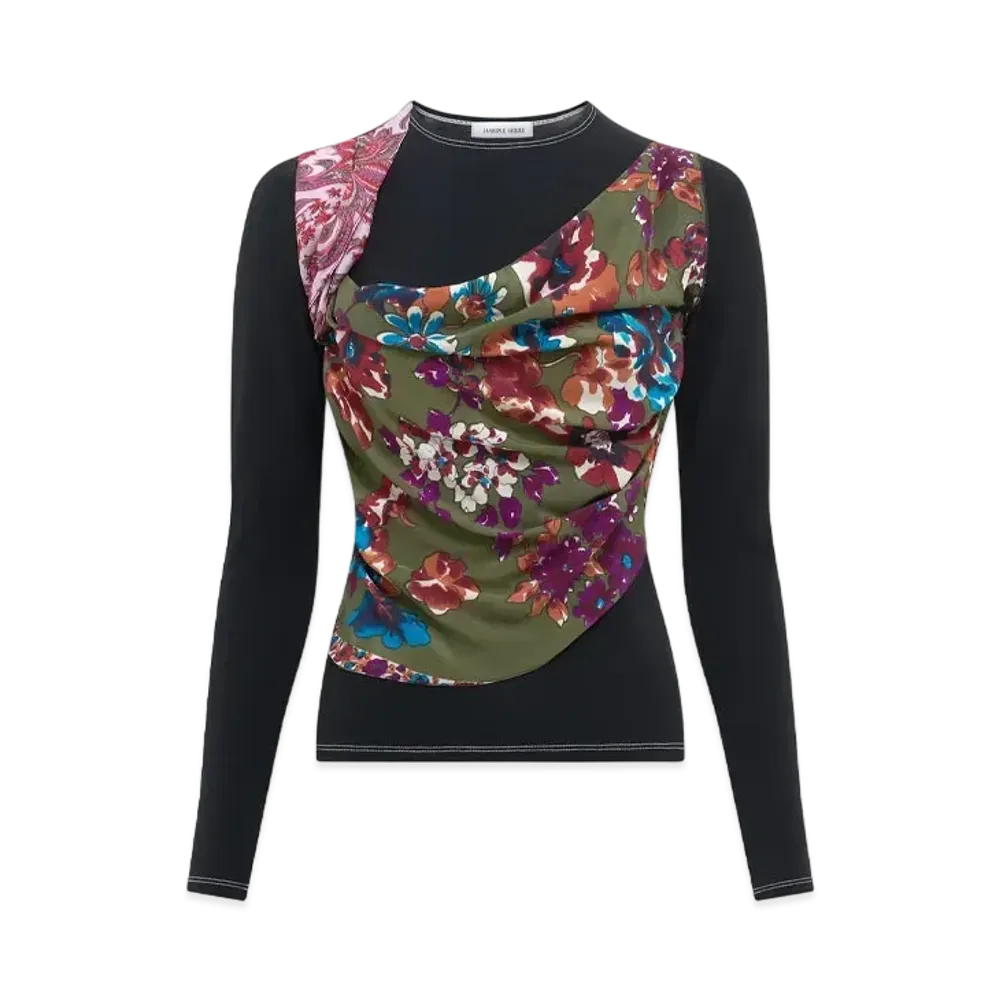 Marine Serre Regenerated Silk Scarf Draped Top "Multicolor Silk #2"