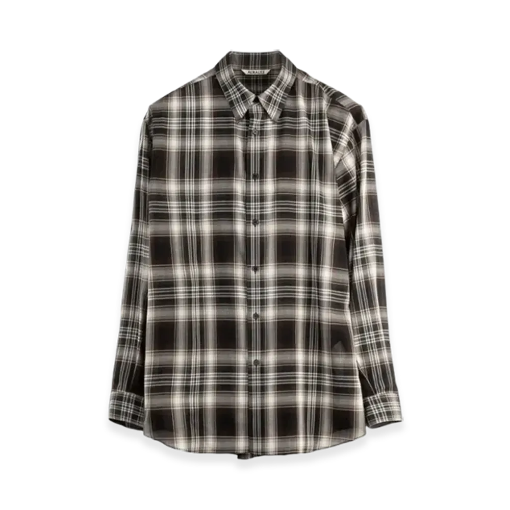 AURALEE Wool Recycled Polyester Cloth Shirt "Black Check"