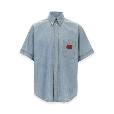FENDI Chambray Short Sleeve Shirt "Light Blue"
