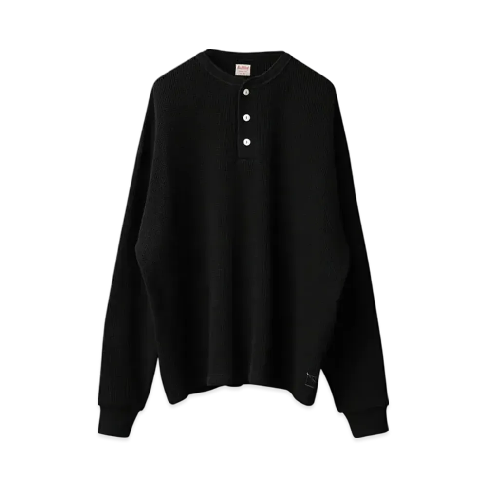 Healthknit Waiper Exclusive Super Heavy Waffle L/S Henley Neck T-shirt Relaxed Fit "Black"