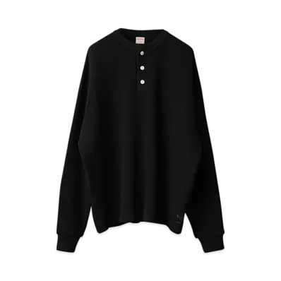 Healthknit Waiper Exclusive Super Heavy Waffle L/S Henley Neck T-shirt Relaxed Fit "Black"