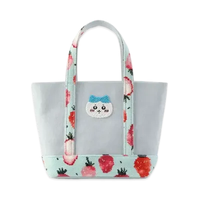 FEILER x Chiikawa Hachiware Strawberry Dots Embroidery Tote Bag "PaleGreen/Green"