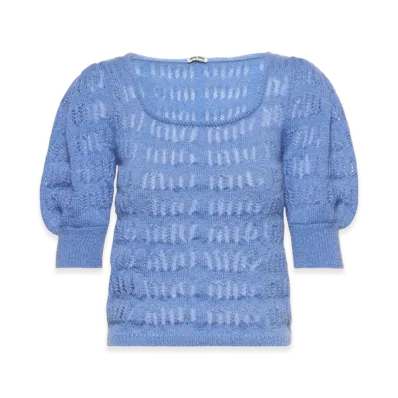 MIU MIU Women's Cropped Mohair Sweater "Astro Blue"