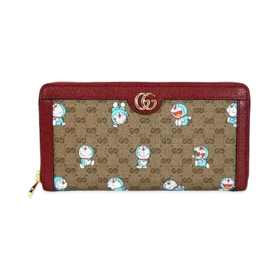 GUCCI x Doraemon GG Supreme Canvas Zip Around Wallet "Beige/Ebony/Cherry Red"