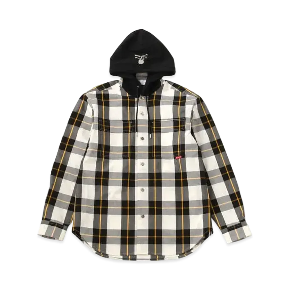 mastermind JAPAN Block Plaid Hooded Shirts "White"