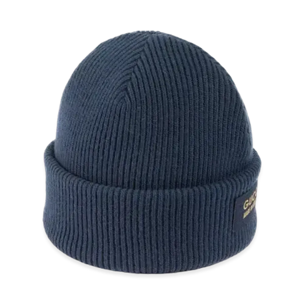 GUCCI Knit Wool Hat With Patch "Navy"