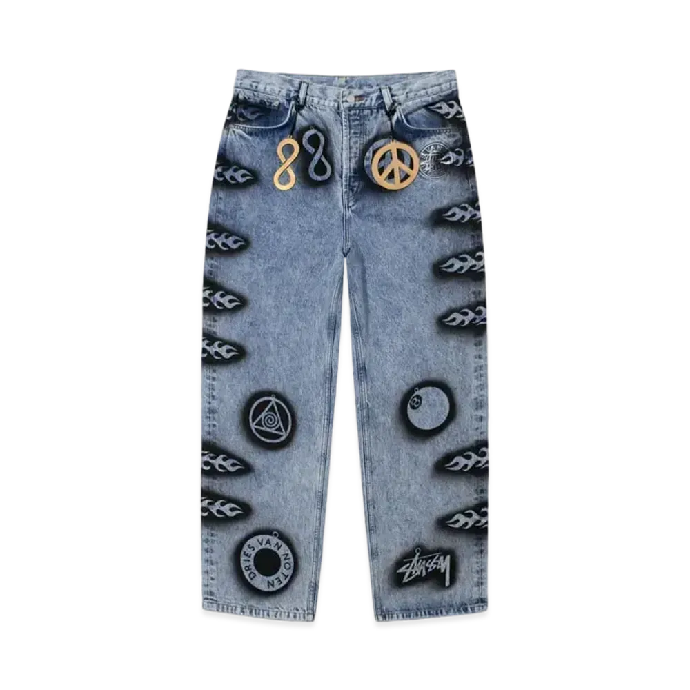 Stussy x Dries Van Noten Hand Stencilled Jeans "Washed Blue"