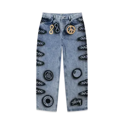 Stussy x Dries Van Noten Hand Stencilled Jeans "Washed Blue"