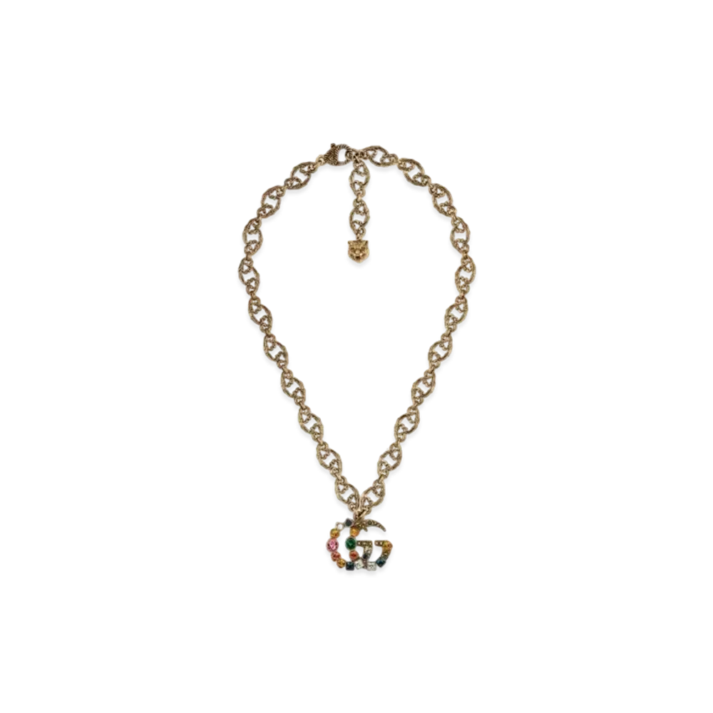 GUCCI Crystal Double G Necklace "Gold"