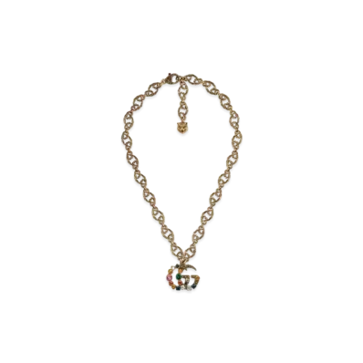 GUCCI Crystal Double G Necklace "Gold"