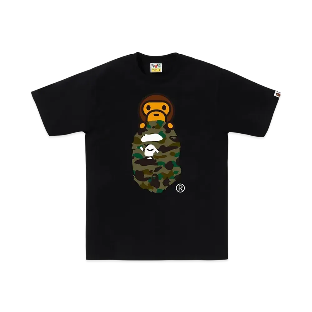A BATHING APE 1ST Camo Milo On Ape Head Tee "Black/Green"